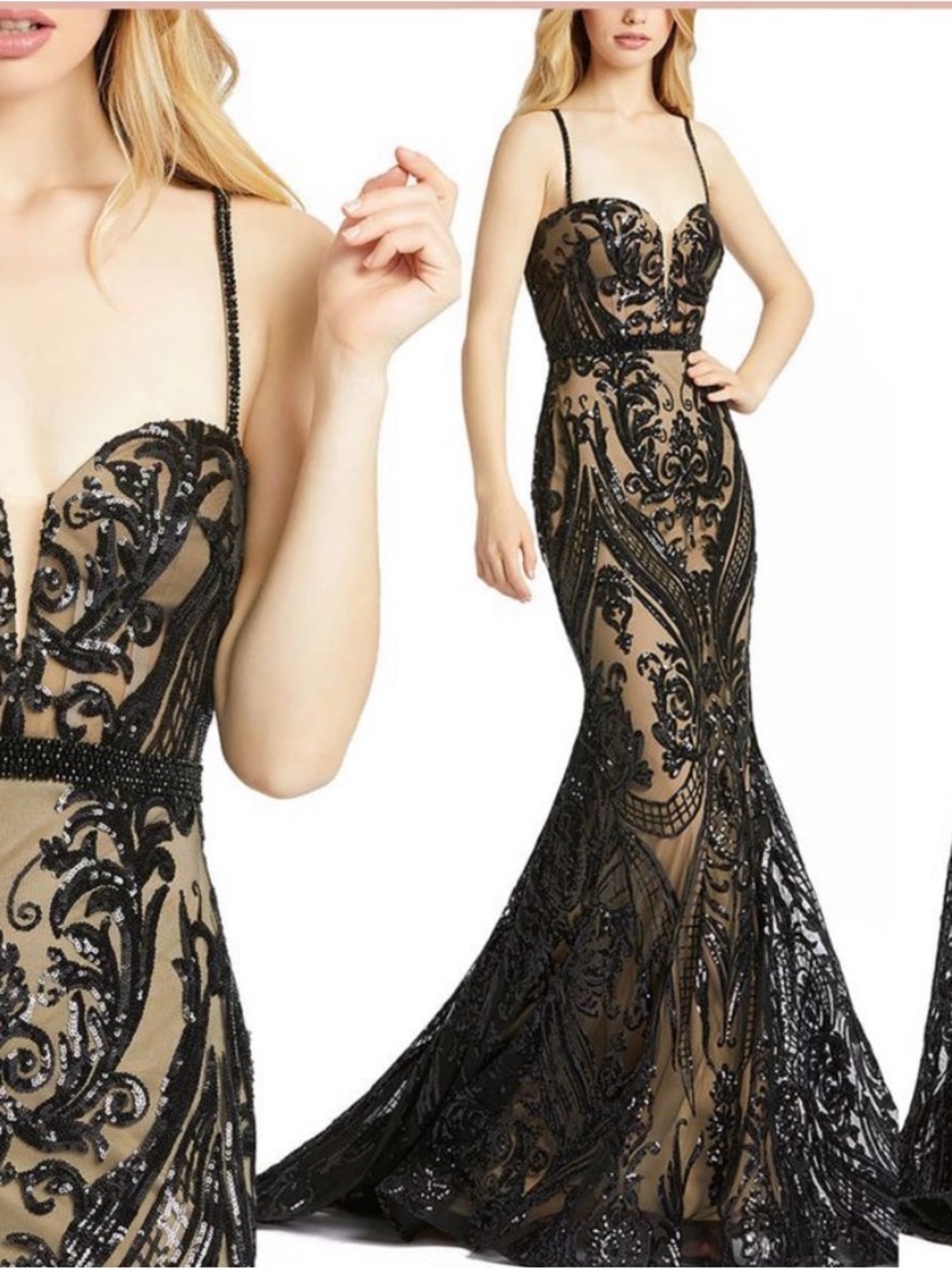 Mac Duggal Black Embellished Illusion Mermaid Gown